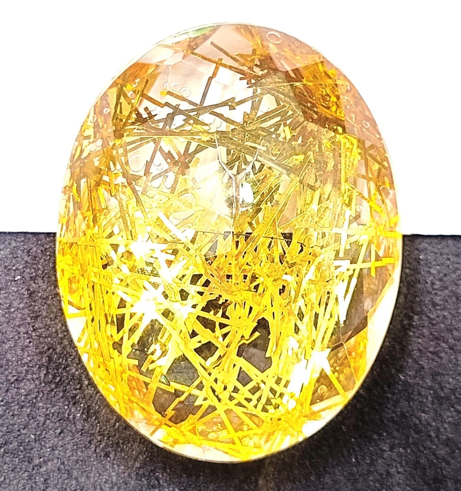 74 CT EXQUISITE GOLDEN RUTILATED QUARTZ OVAL CUT CERTIFIED LOOSE GEMSTONE MUO - Image 4 of 4