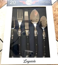Laguiole 20 pc Stainless Steel Black Handle Flatware Set French Home Service 4