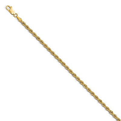 14k Yellow Gold 2.75mm Handmade Solid Classic Rope Chain Bracelet, 8in