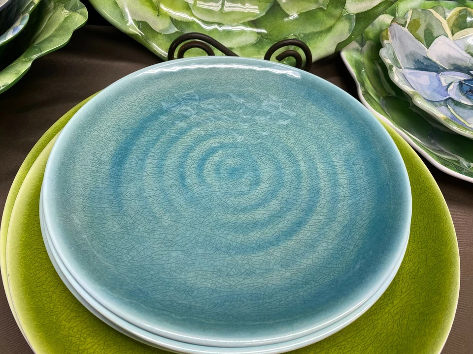 Lote de 16 piezas ~ Cuencos, platos de melamina Nicole Miller "SUCCULENTO DESIERTO FLORAL" Foto 3 de 4