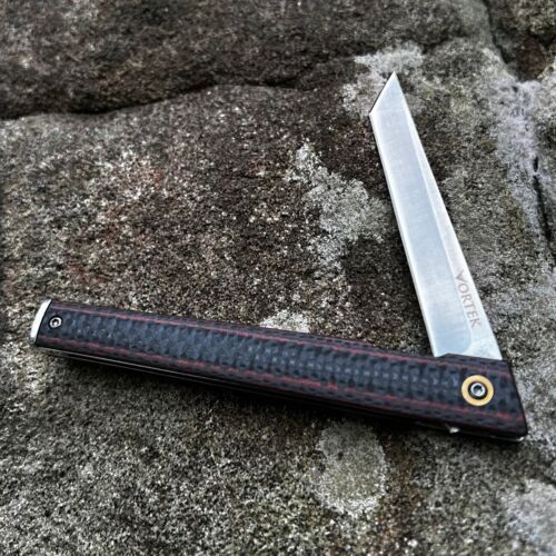 VORTEK FENNEC Brown Carbon Fiber Handles D2 Tanto Blade Folding Executive Knife