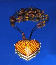 Vintage 44" Double Necklace Lucite Beads Animal Print Heart Pendant Statement