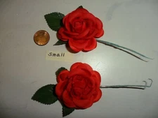 2 Vintage Small Red Opened Roses - Millinery