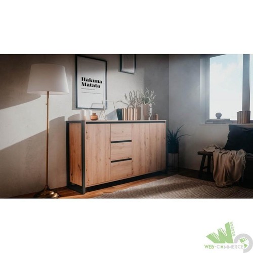CREDENZA MADIA 160x40x88H CM QUERCIA 3 ANTE SPORTELLI CASSETTI PIEDINI ANTRACITE - Foto 3 di 9
