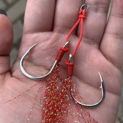 10 Pairs Predator Saltwater Fishing Hooks Jigging Trolling Double Assist Hooks