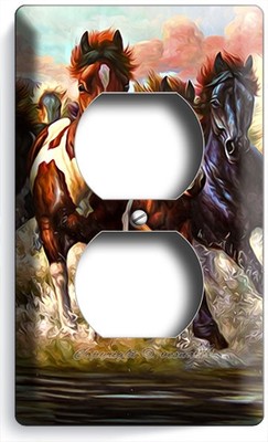 WILD AMERICAN HORSES RUNNING RIVER DUPLEX OUTLET WALL PLATE COVER ROOM HOME ART