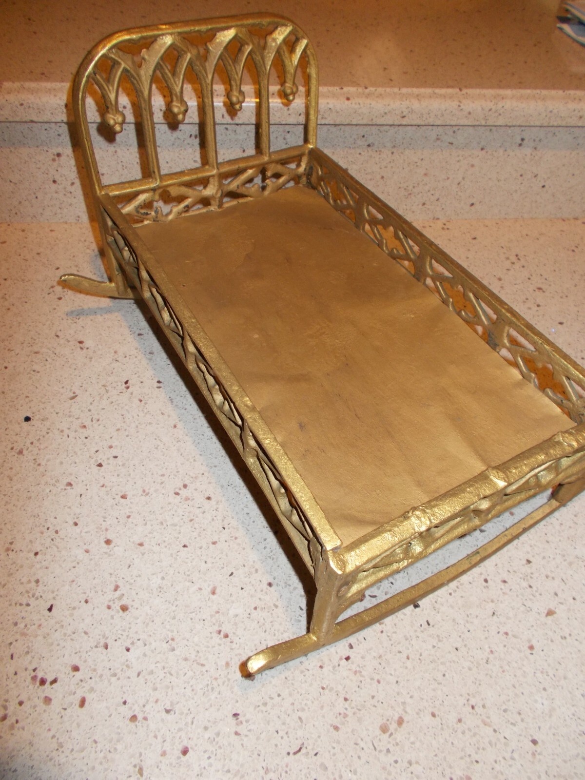 Vintage Victorian Style Ornate Heavy Cast Iron Doll Bed Rocking