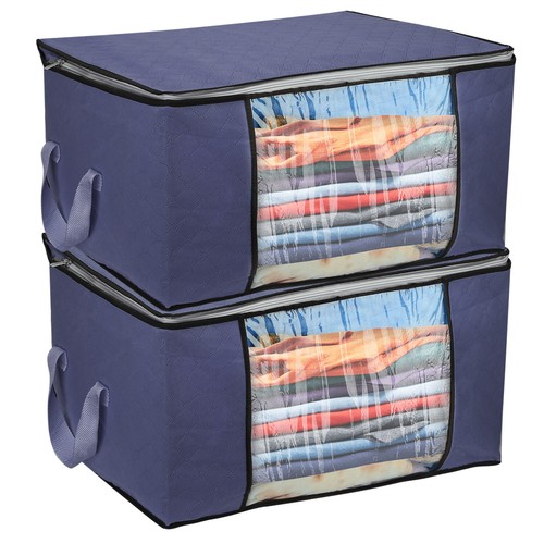2PC Large Foldable Storage Bag Clothes Blanket Quilt Closet Organizer Box Zipper - Picture 17 of 24