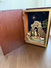 Musical Nativity Scene in Wooden Book Box Diorama Plays Music Christmas Decor