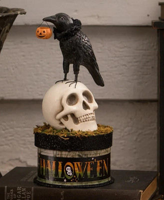 Bethany Lowe Halloween Crow & Skull on Box Container