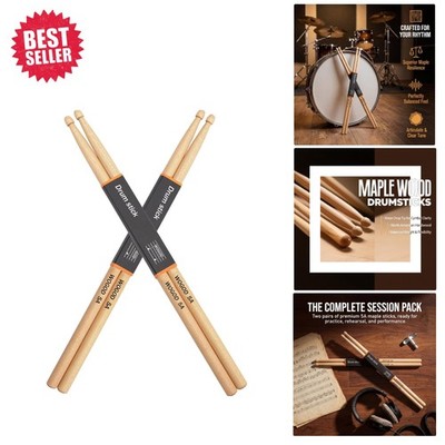 Durable 5A Maple Drumsticks - Perfect for Every Musical Style - 2 Pair Set