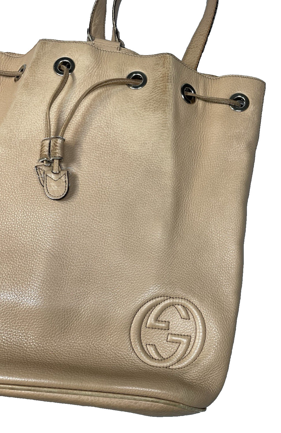 Gucci Soho Leather Drawstring Backpack Beige Pebb… - image 2