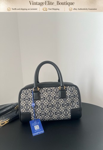 Loewe Amazona Medium Black Canvas Gold HW Top Handle Bag Preowned Authentic
