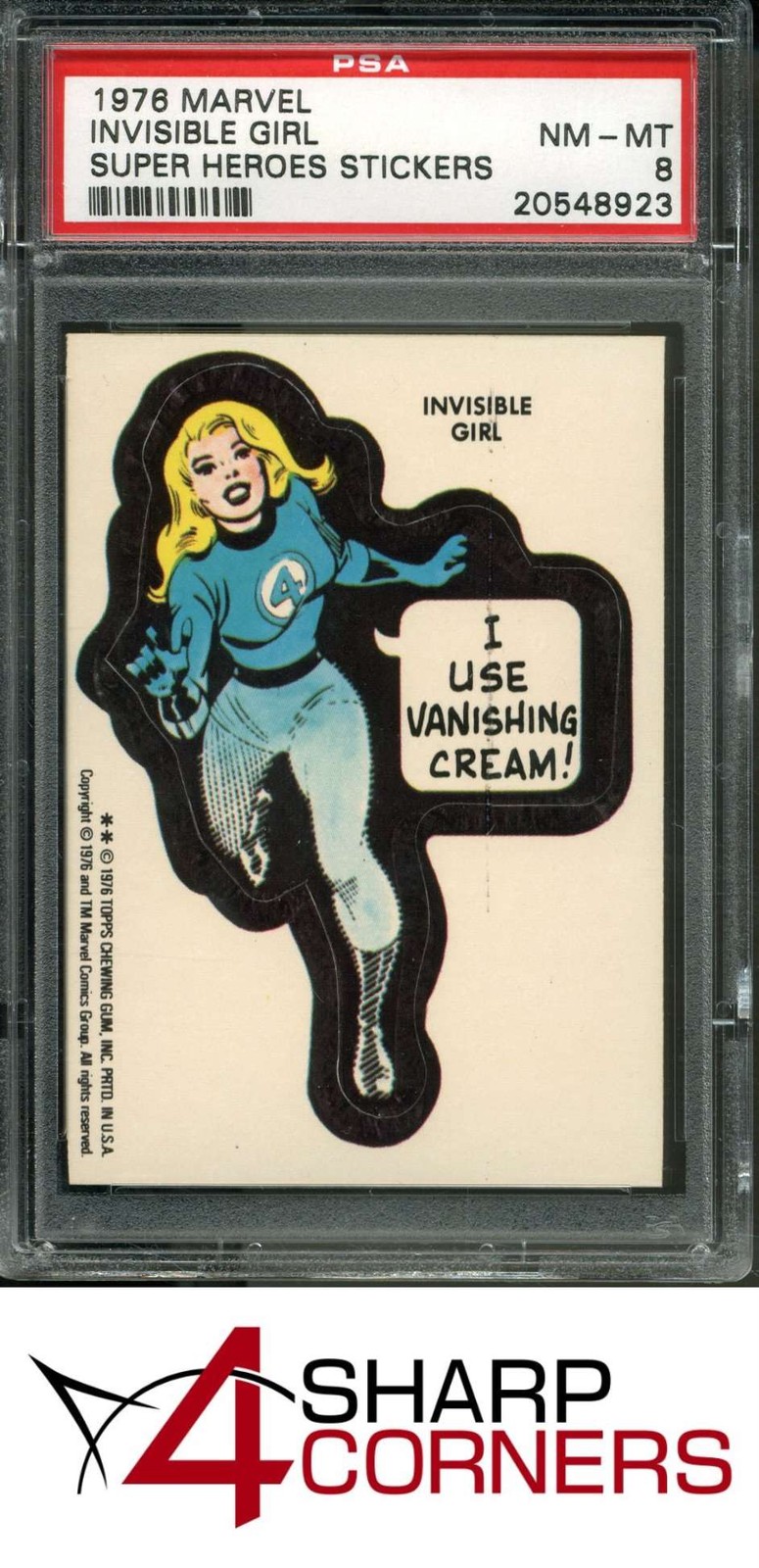 1976 MARVEL SUPER HEROES STICKERS INVISIBLE GIRL PSA 8
