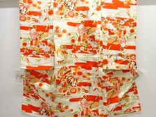 7683157: JAPANESE KIMONO / ANTIQUE KIMONO / SILK / CARRIAGE  FLOWER