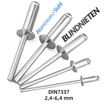 Blindnieten Round head Alu/Stahl Nieten DIN 7337 Popnieten Niete von 2,0 bis 6,4