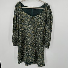 J. Crew Smocked Floral Print Long Sleeve Midi Dress Tie Size 22 Green Yellow