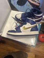 Air Jordan 1 Mid White Blue Gold - Good Condition -No Box -size 5y