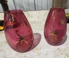Vintage MCM Bartlett Collins Textured Atomic Starburst Cranberry Glass Vase 7"