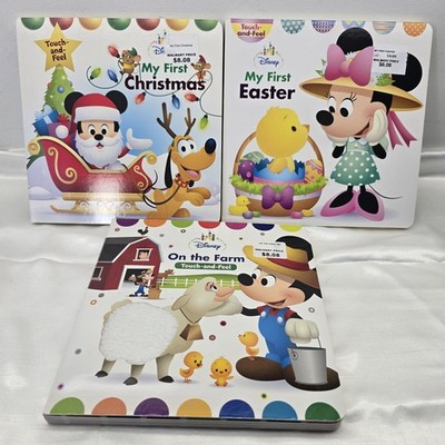 Lot Of 3 Disney Touch And Feel Childrens Board Books, Christmas, Easter, Farm 