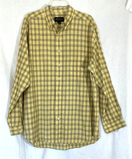 Men's Sz. L Shirt Button Down Casual Dress Eddie Bauer Yellow Gray Check Plaid