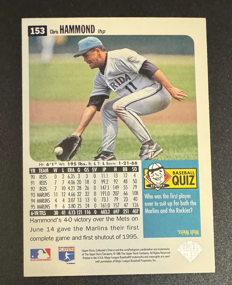 Chris Hammond 1996 Collector’s Choice Gold Signature #153 - Florida Marlins - Image 2 of 2