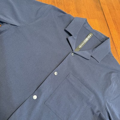 Lululemon Airing Easy Camp Collar Shirt Navy Blue Mens Large Snap Up Athleisure