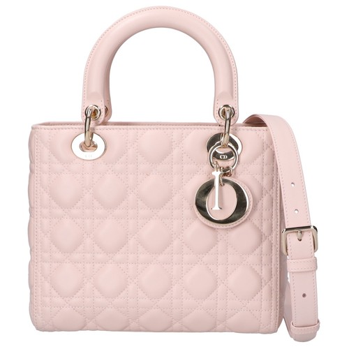 Christian Dior Lady Dior Medium Cannage Lambskin 2-Way Bag Handbag Pink Beige
