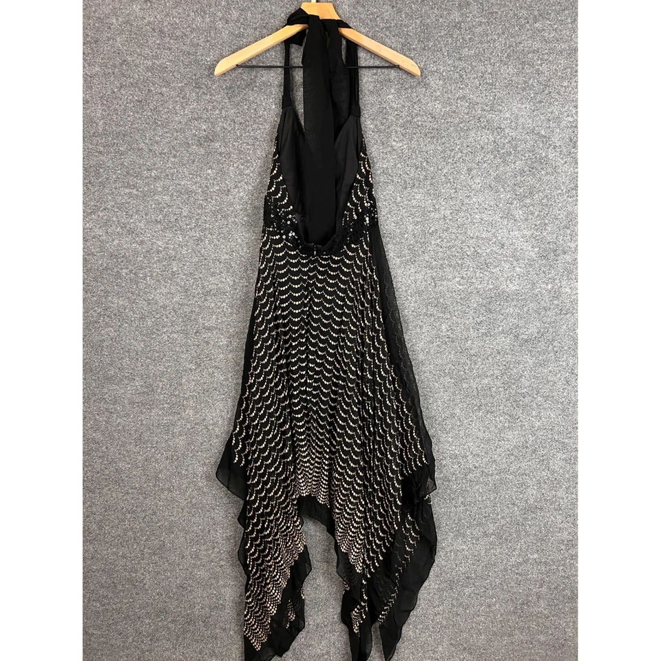 Vestido BCBGMAXAZRIA Y2K Halter SEDA Asimétrico Hada Lentejuelas Adornado Talla 6 Foto 2 de 4