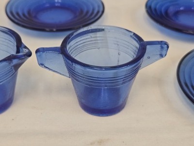 15 PCS Vintage Akro Agate Cobalt Blue Glass Childrens Tea Sets