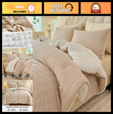 Boho King Size Comforter Set - Striped Pleats Seersucker Bedding, Soft Cozy 3PC