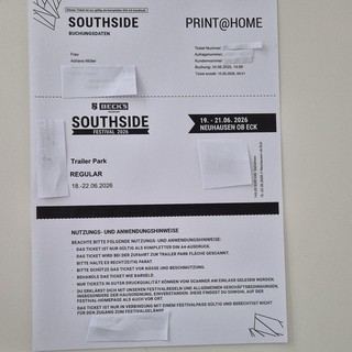 Southside Festival 2026 Ticket Trailer Park REGULAR Neuhausen 19–21.06.