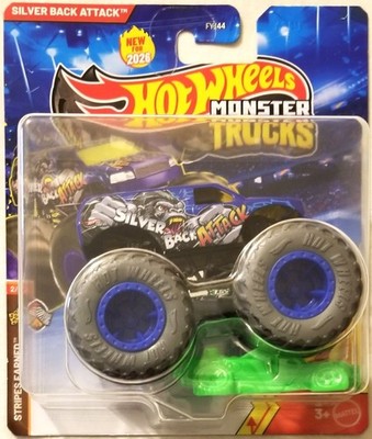 Hot Wheels - 2026 Monster Trucks Stripes Earned 2/4 Silver Back Attack (BBJHY67)