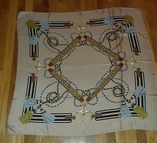 Tan Brown Black Rope Tassels Horse Bits 100 Silk Square Scarf 34"