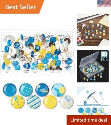 Decorative Push Pins, 80 pcs, 8 Unique DesignsSky Breeze, Cute Push Pins for ...