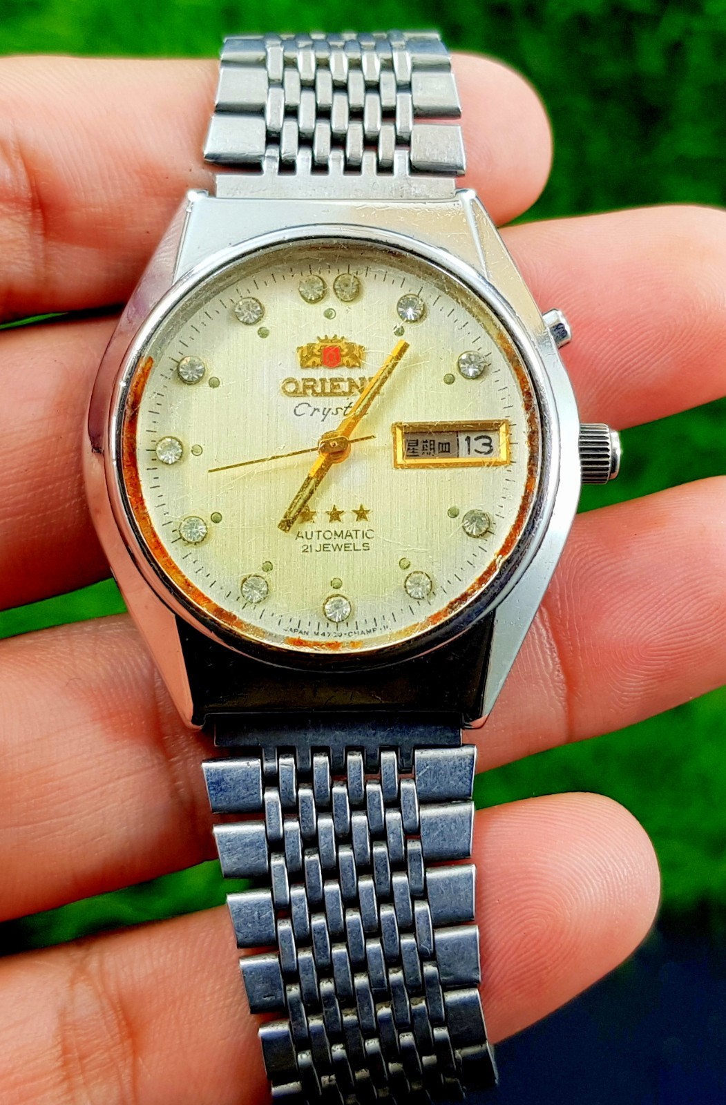 21 Day Japan Vintage Watch Of Crystal Automatic Date S Men Wrish 3 ORIENT Jewels - vintagewatches.pk