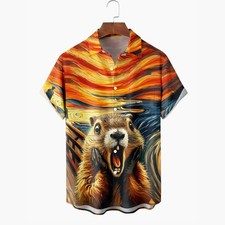 Vintage Art Painting Print Mens Button Pocket Short Sleeve Shirt