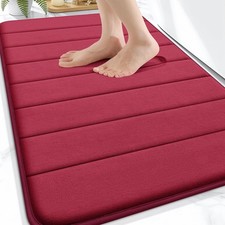 OLANLY Memory Foam Bath Mat 32x20, Super Soft Absorbent 32" X 20", Burgundy