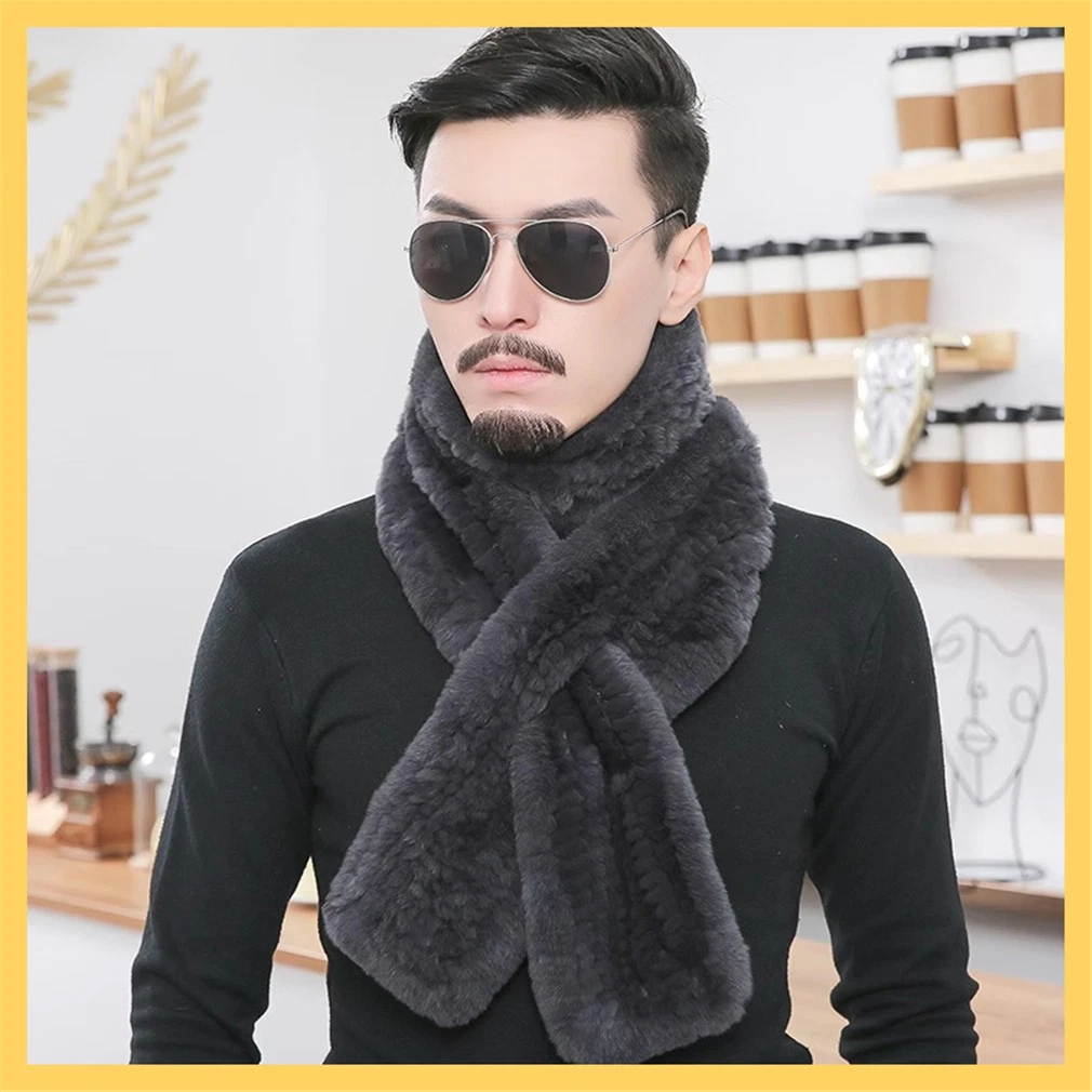 Men's Real Rabbit Fur Scarf Thicken Winter Warm Neck Wrap Collar Size 170x13cm