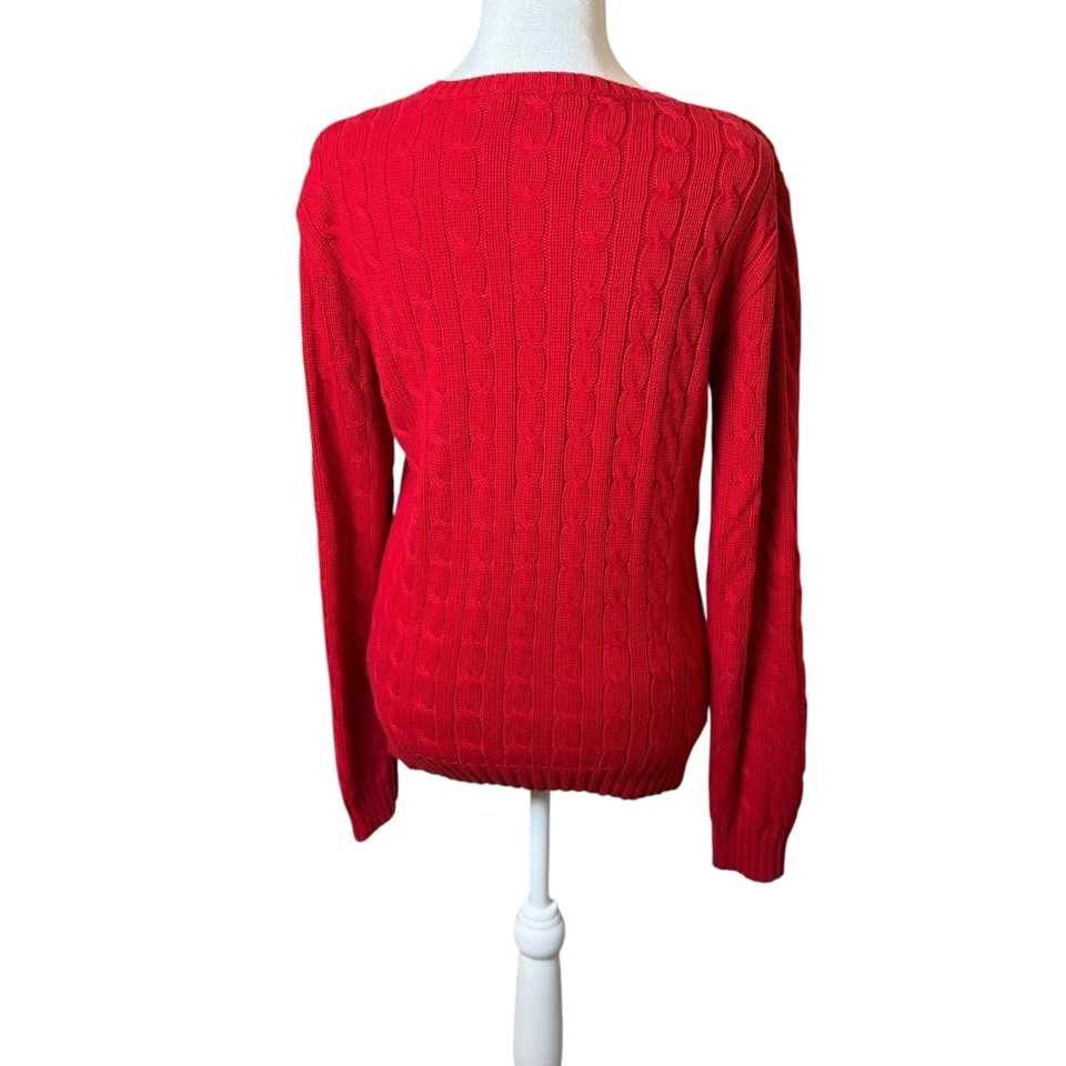 Ralph Lauren женщин LG красный кабель вязаный свитер золотой пони опрятный праздник Рождество - Изображение 4 из 4