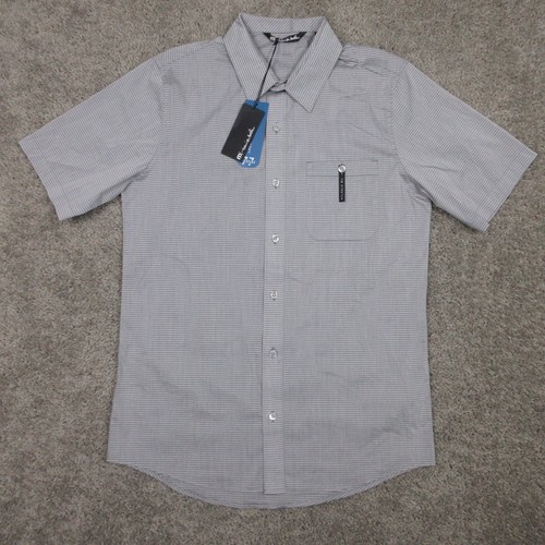 Travis Mathew Shirt Mens Small Gray Striped The Takeaway Performance Button Up - Picture 2 of 11