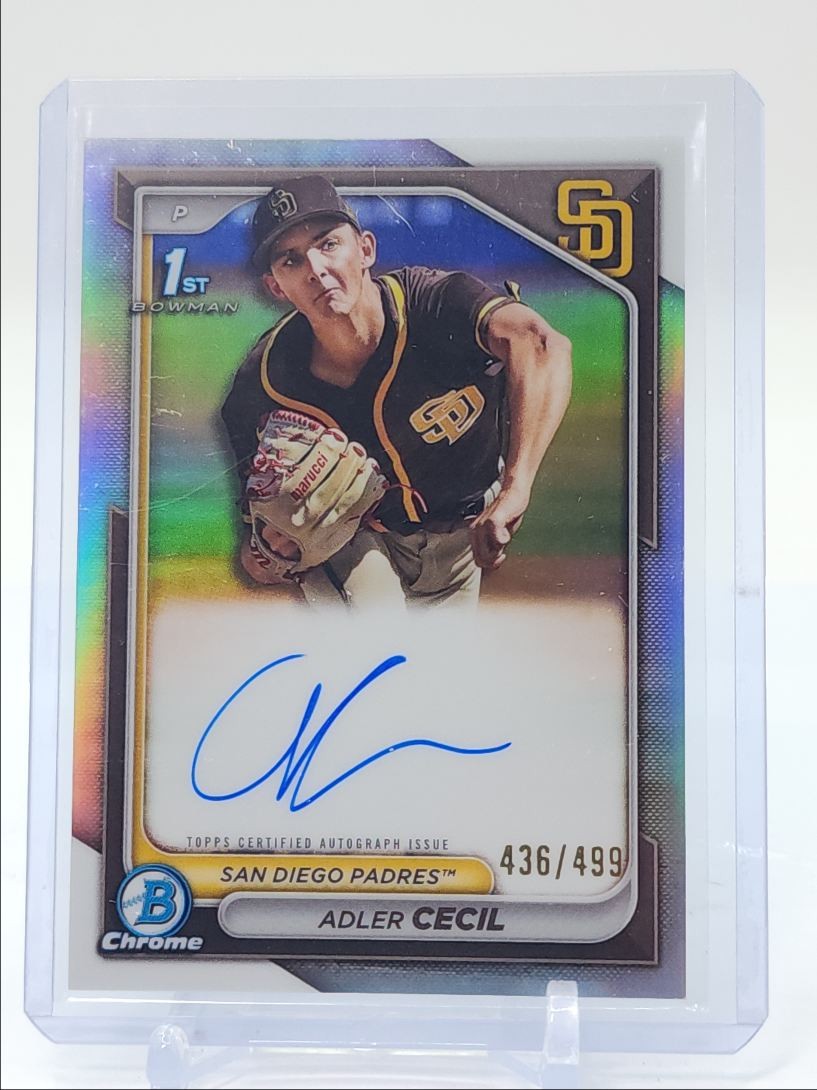 ADLER CECIL 2024 BOWMAN CHROME 1ST AUTOGRAPH REFRACTOR AUTO /499 Q5504