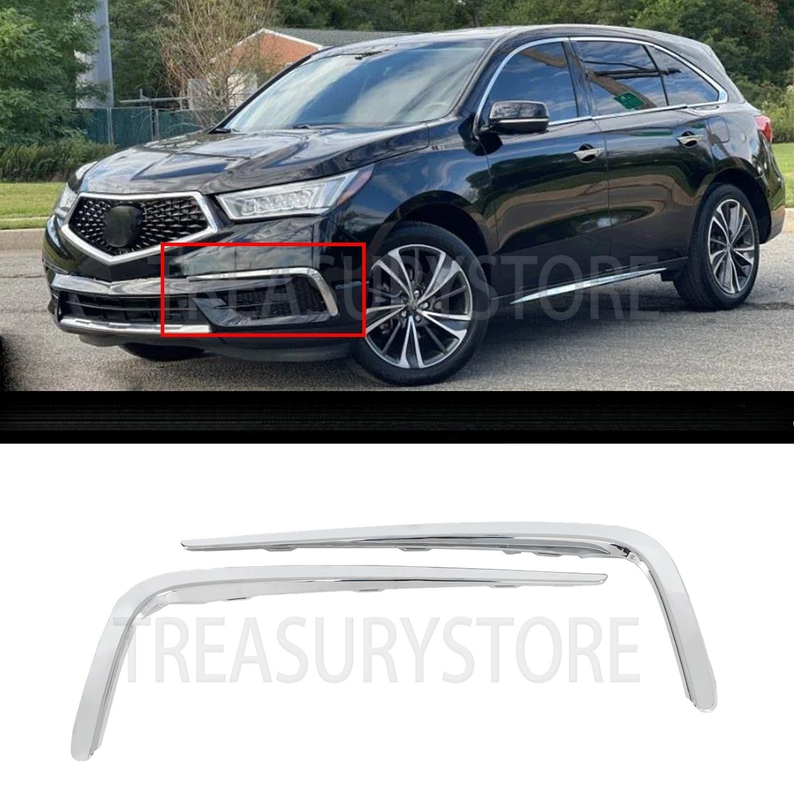 For Acura MDX 2017-2020 Front Left and Right Side Chrome Bumper Trim Molding Set