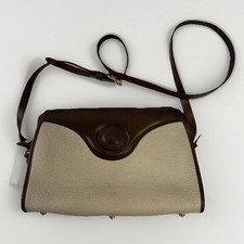 VTG Dooney  Bourke Leather ALW Crossbody Purse Bone Ivory/Brown Footed 80s NICE