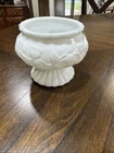 Vintage 1950's Ivy Leaf Vine Embossed Heavy White Milk Glass Pedestal Planter