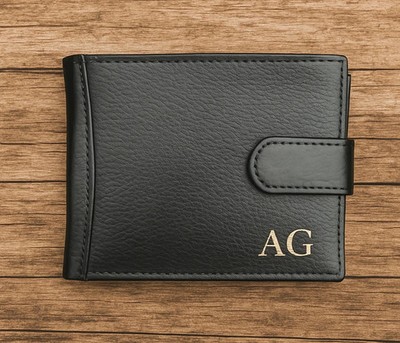 Personalisierte Herren Geldbörse echt schwarz weiches Leder RFID Handarbeit Gravur Geschenk