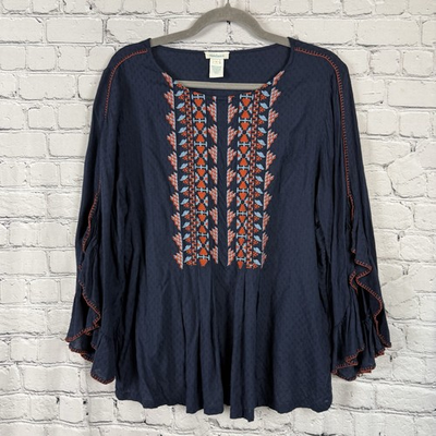 #ad #ad Sundance Catalog Women Annalisa Embroidered Top Blouse Large 3 4 Ruffle Sleeves $22.75