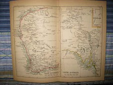 SUPERBE ANCIENNE CARTE LITHOGRAPHIE COULEUR 1878 AUSTRALIE OUEST ET SUD DÉTAILLÉE NR