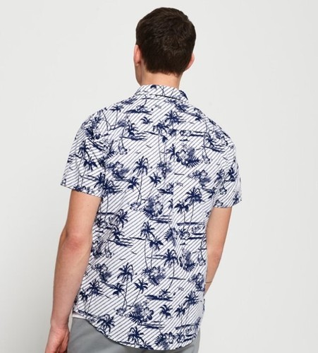 Superdry international vacation shirt short sleeve optic white hibiscus blue M - Picture 4 of 22