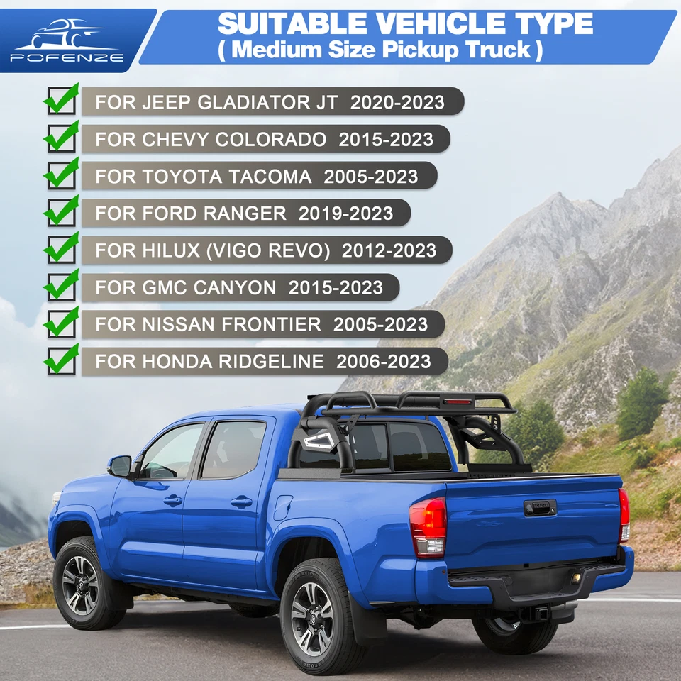 For 2015-2023 Chevy Colorado Adjustable Sport Bar Truck Bed Chase Rack Roll Bar - Image 2 of 4